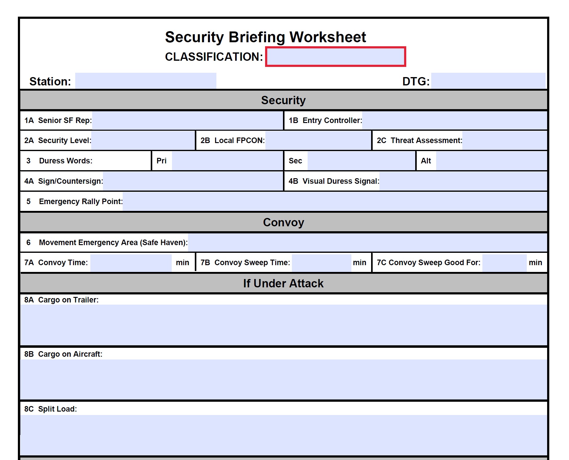 AF Form 527A - Security Briefing Worksheet PDF
